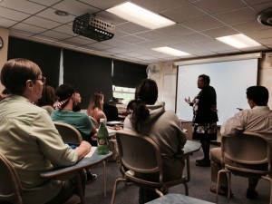 Dr. Vivian Martin of Central Connecticut State University talking with her class prior to leaving for Normandy. 